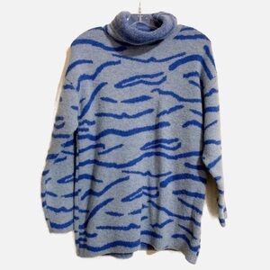 NA-KD Blue Animal Printed Tiger Turtleneck Sweater. Size XS
